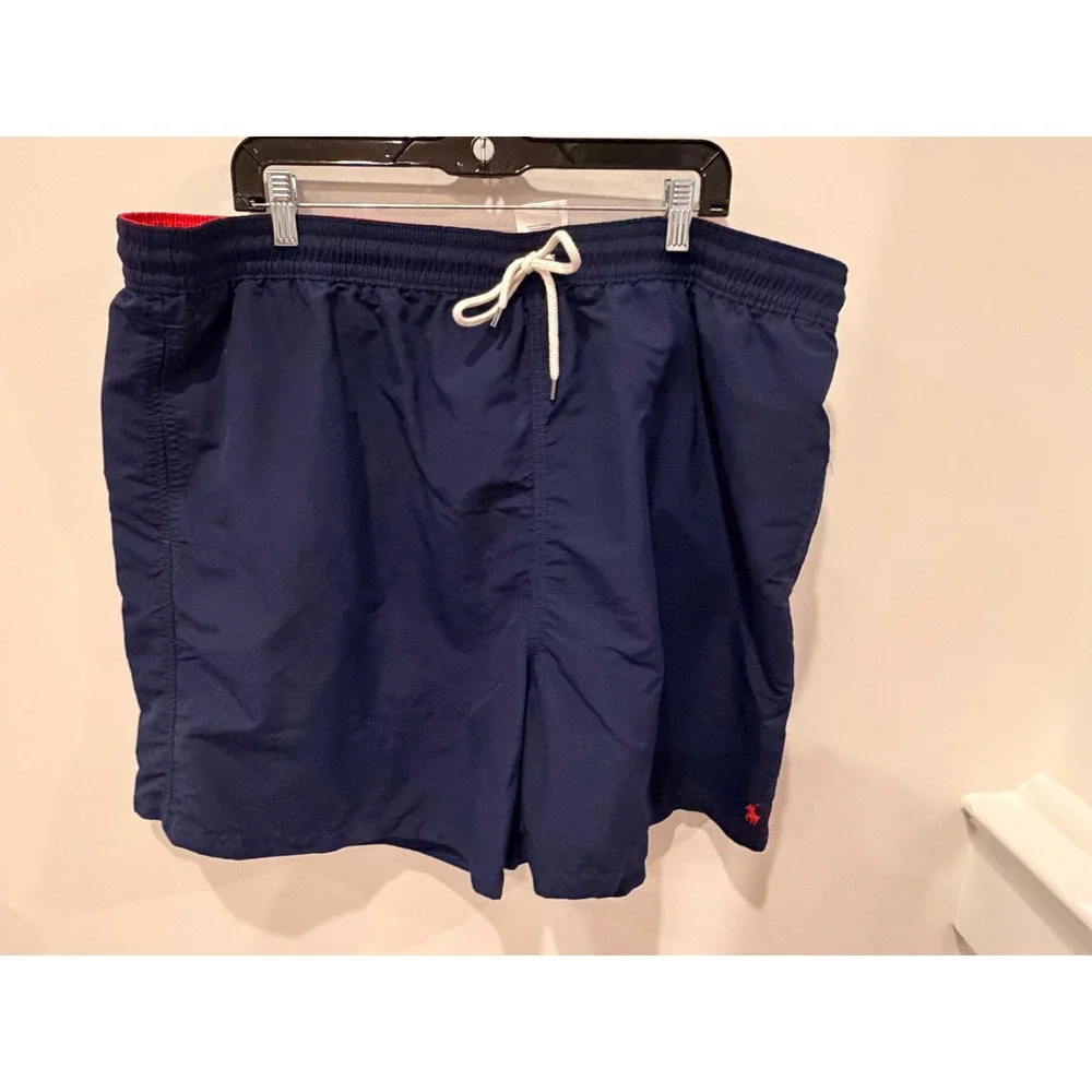Polo Ralph Lauren Mens 4XB Navy Blue Red Mesh Lined Swim Trunks Board Shorts